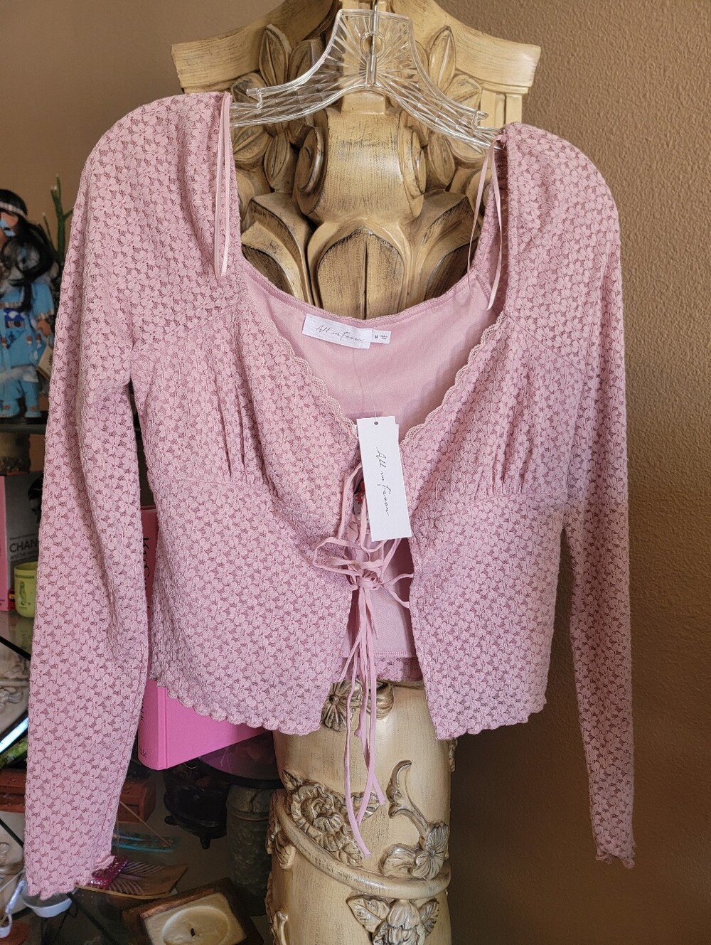 All In Favor Pink Women's Lace-Up Knit Top